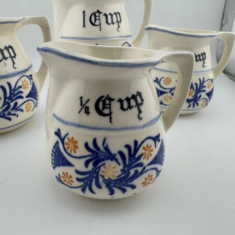 Heritage by Royal Sealy Ceramic White & Blue Ceramic Pitcher Measuring Cup Set
